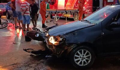 Jaru: Colisão entre CG Titan e Fiat Palio deixa motociclista e passageiro feridos no setor 06