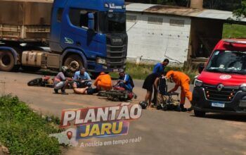 Jaru: Grave acidente na BR-364 deixa motociclista com fratura exposta próximo ao posto Marques