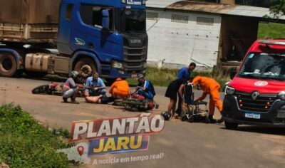 Jaru: Grave acidente na BR-364 deixa motociclista com fratura exposta próximo ao posto Marques