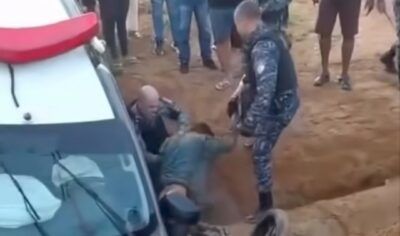 Viatura cai em valeta durante perseguição e suspeito é preso em Ariquemes