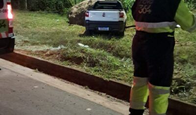 Jaru: Fiat Strada sai da pista e bate violentamente em pedra às margens da BR-364