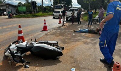Jaru: Motociclista fica ferido após colisão entre Honda Biz e Hilux na BR-364
