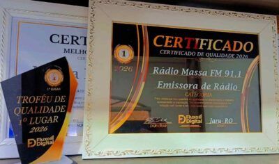Massa FM Jaru conquista Certificado de Qualidade 2026 e recebe Troféu de 1º Lugar