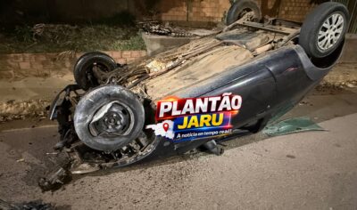 Jaru: Motorista fica gravemente ferido após bater em veículo estacionado e capotar na Linha 605